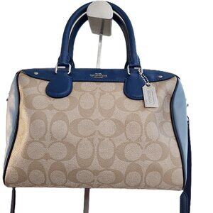 Coach Mini Bennett Signature Khaki & Blue Shoulder Bag Purse